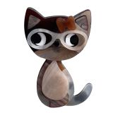 Iris Kitty Glasses Brooch Brown 