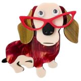 Iris Dog Lady Glasses Brooch Red 