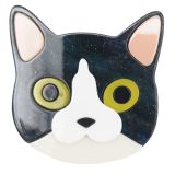 Iris Cat Head Brooch Black 