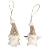 Cute Wooden Santa on Tree & Star Hanging