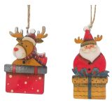 Santa & Reindeer in Present Hanging Deco