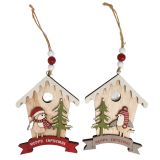 Bird House Hanging Decoration Red & Grey