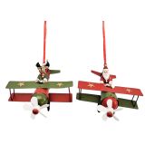 Metal Plane with Santa & Reindeer Decora
