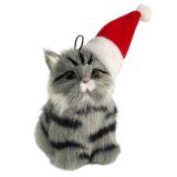 Cat with Hat Hanging Decoration Grey 7cm