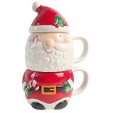 Sale Santa Stacked Mug Set Red & White 2