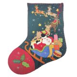 Santa & Sleigh Fabric Hanging Stocking R