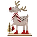 Felt Happy Reindeer with Scarf Standing 