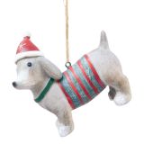 Sausage Dog Sweater Resin Hanging Red & 