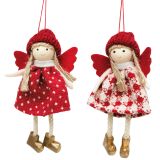 Merry Girls Hanging Decoration Red & Whi