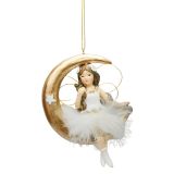 Flower Fairy in Moon Resin Hanging White