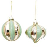 Stripe Glass Onion & Baubles Sage 8cm (2