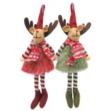 Fluffy Reindeers Hanging Decorations Red