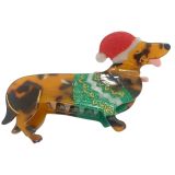 Christmas Dog Claw Clip Brown & Red 