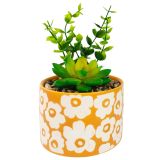 Retro Floral Potted Plant Orange 15cm 