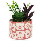 Retro Floral Potted Plant Pink 15cm 