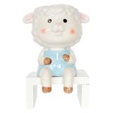 Sitting Sheep Planter White & Light Blue