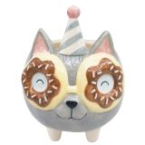 Donut Cat Planter Grey 15cm 