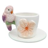 Perdy Parrot Tea Cup & Saucer Pink & Pea