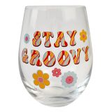 Sale Retro Floral Stay Groovy Wine Glass