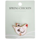 Spring Chicken Memento Pin Black & White