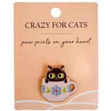 Crazy For Cats Tea Cup Memento Pin Black