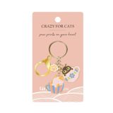 Crazy For Cats Tea Cup Keyring Black & W