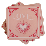 Love Cork & MDF Coasters Red 10cm S/4