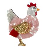 Iris Glitter Chicken Brooch Pink 