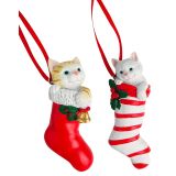 Cat in Stocking Hanging Decoration Red &