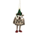 Felt Owl Hanging Decoration Grey 15cm 