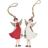 Wooden Angel Hanging Decoration Red & Wh