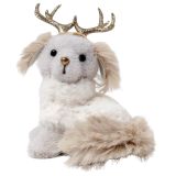 Fluffy Dog with Antlers Decoration White