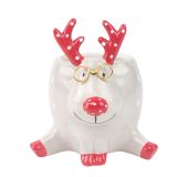 Quirky Reindeer Planter Grey & Red 12cm 