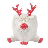 Quirky Reindeer Planter Grey & Red 15cm 