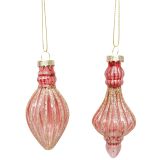 Bulb & Drop Glass Baubles Pink 11cm (2 A