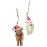 Highland Cow & Sheep with Hat Metal Hang