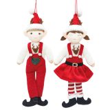 Elf Boy & Girl Hanging Decoration Red, W