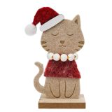 Felt Cat Standing Decoration Bisque & Re