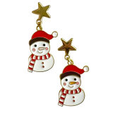 Snowman with Hat Earrings Red 