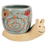 Snail with Flowers Planter Blue & Sand 9