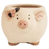 Pig with Flowers Planter Sand 9.5cm 