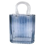 Reeded Handbag Glass Vase Blue Sm 23cm 