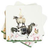 Farm Yard Cork & MDF Coasters Green S/4