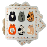 Cat Cork & MDF Coasters Grey 10cm S/4