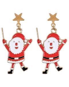 Waving Santa Earrings Red & White 