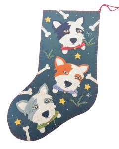 Dog Fabric Hanging Stocking Green 45cm 