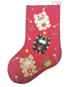 Cat Fabric Hanging Stocking Red 45cm 