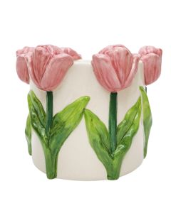 Tulip Planter Pink & White 13cm 