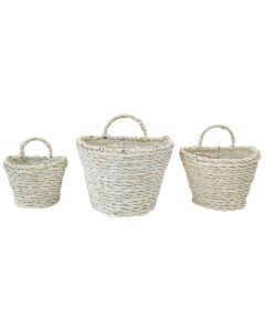 Woven Basket Planter White 27cm S/3