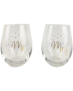 Sale Mr Mrs Wine Glass Gold 12cm S2